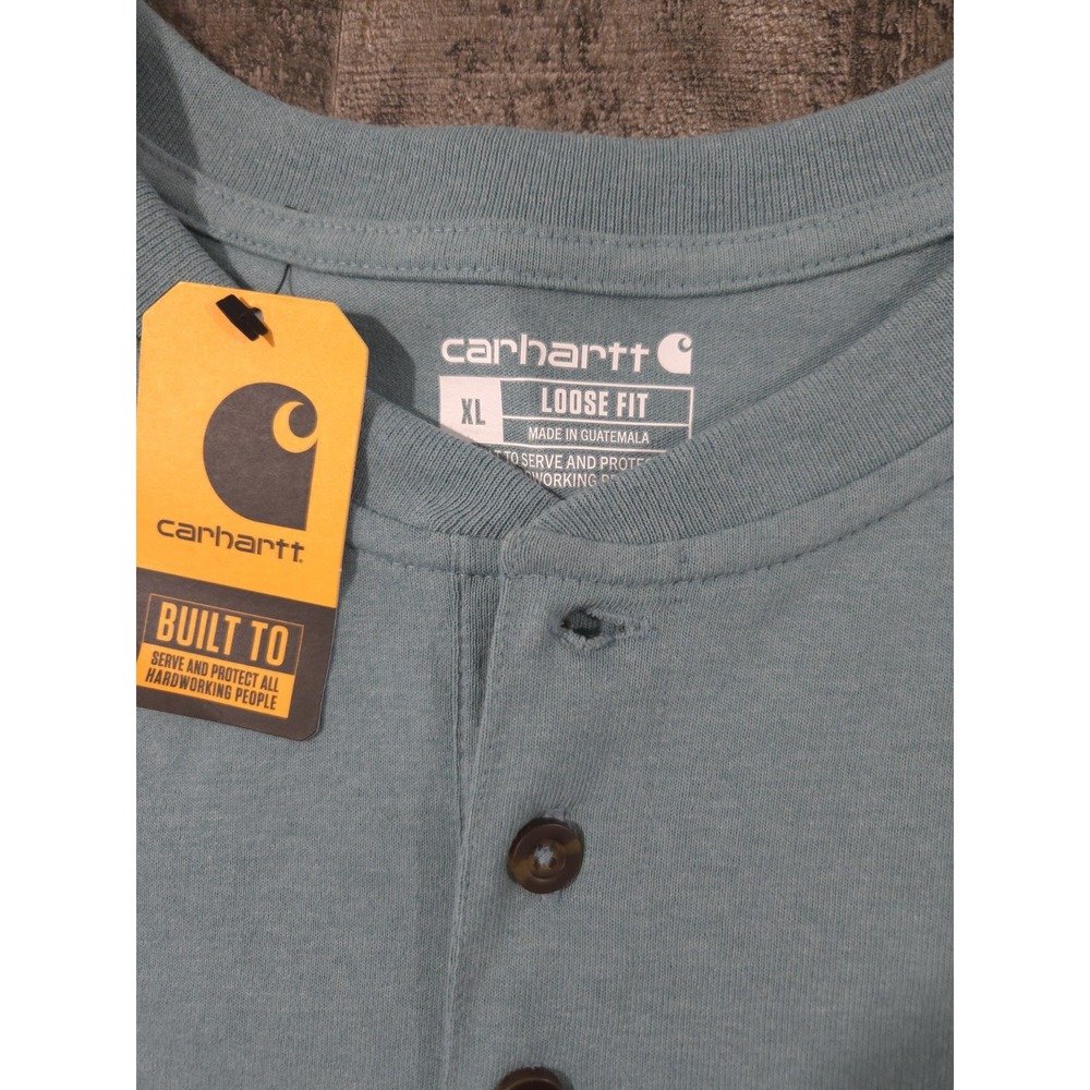 NWT Carhartt Men's Loose Fit Short-Sleeve Henley T-Shirt in heathered sage green - Picture 2 of 7
